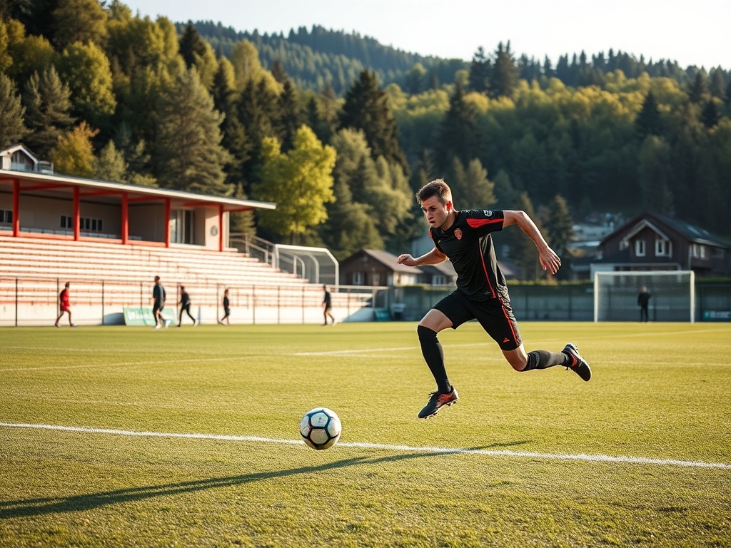 Piłkarze Podhala Nowy Targ w akcji podczas meczu z Śląskiem II Wrocław w Betclic 2 Lidze.